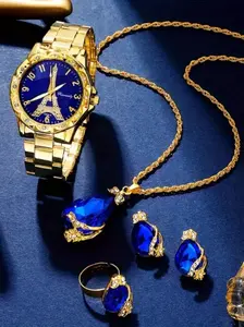 Elegant Fashion Casual 5pcs Women's Watch Set + Pendant Necklace + Earrings + Ring, Perfect Gift for Family & Friends