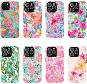 Tropical Floral Aesthetic Smartphone Phone Case, stylish pattern protective cover with lens protection. Compatible with iPhone 11-17 Pro Max & Samsung, cute trendy aesthetic design, ideal gift ideas for her and him.
