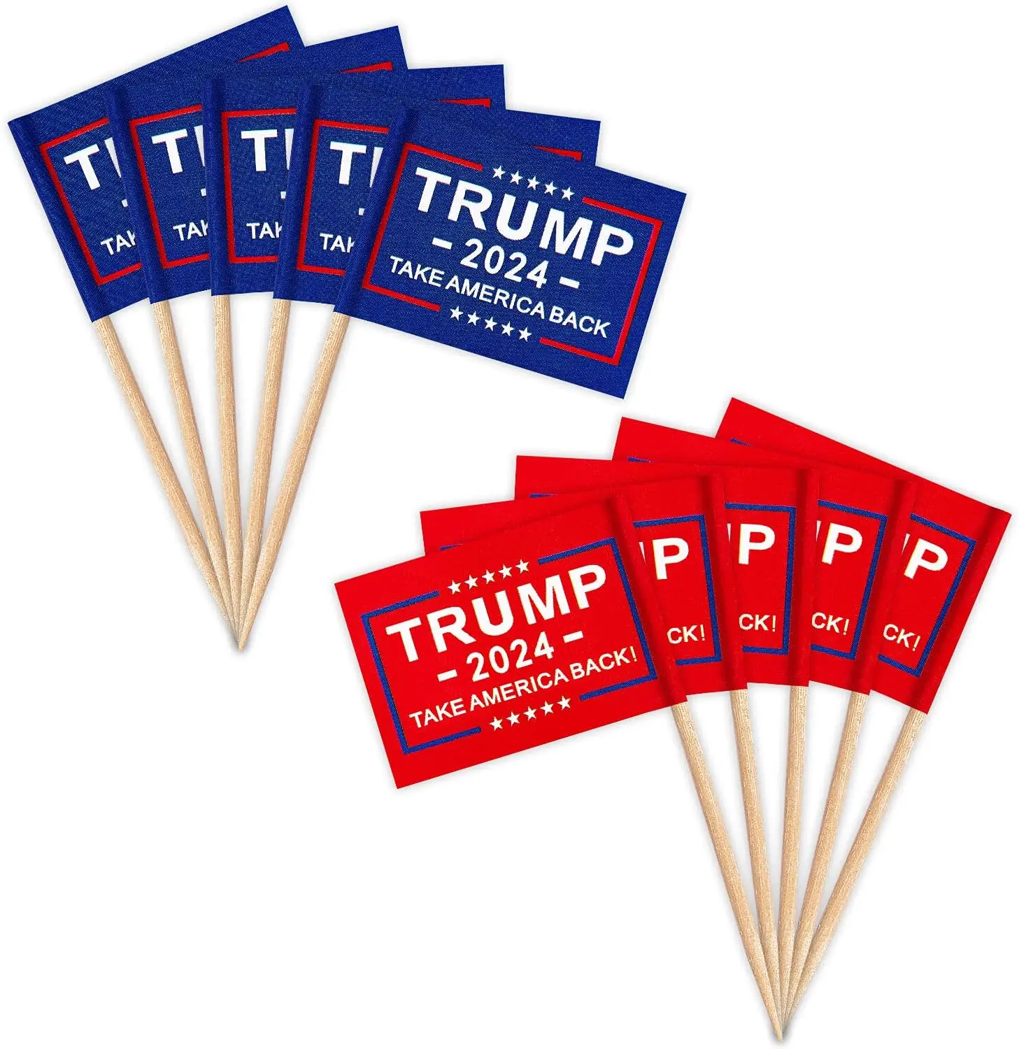 ZXvZYT Trump 2024 Flag Take America Back Flag Toothpick,Small Mini Donald Trump Cupcake Toppers Stick flags Decoration(50Pcs Blue and 50Pcs Red)