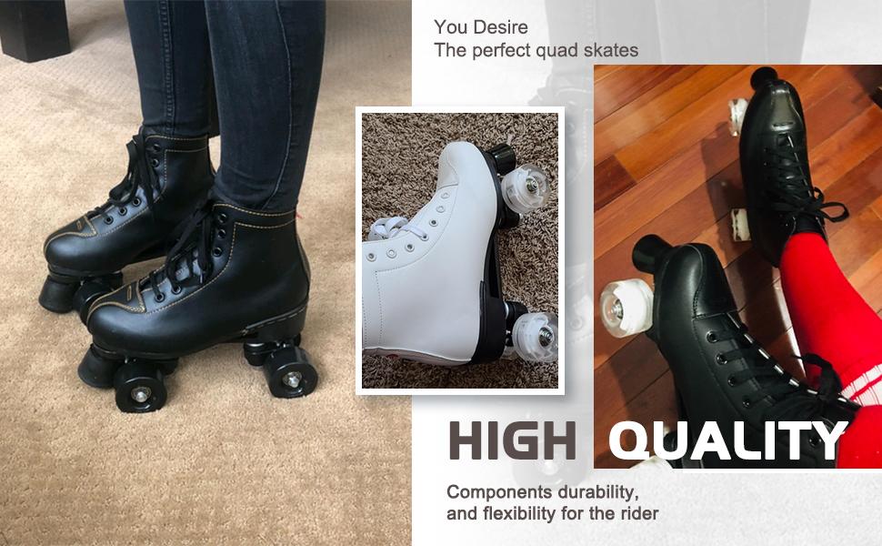 Unisex Roller Skates Double Row Four Wheels High-top Roller Skates Lightning Pattern for Beginners Womens Mens Boys and Girls