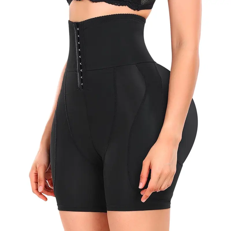 Women's Hip Enhancer Shapewear Shorts - 1 Pair, Firm Tummy Control, High Waist Shaper, Solid, Hook Closure, Removable 4 Pads, Hourglass Leg Shaping, Butt Lifter, Customizable DIY Customization