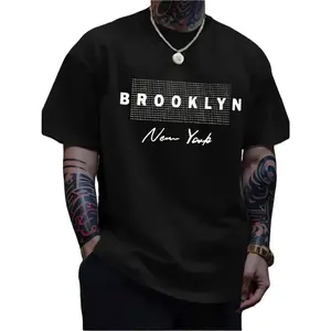 100% Cotton Brooklyn Graphic Tee for Men - Casual Crew Neck Short Sleeve T-Shirt - Slight Stretch, All-Season Knit Fabric, Loose Fit, Heat Transfer Print, Daily Wear, Adult Casual Style
