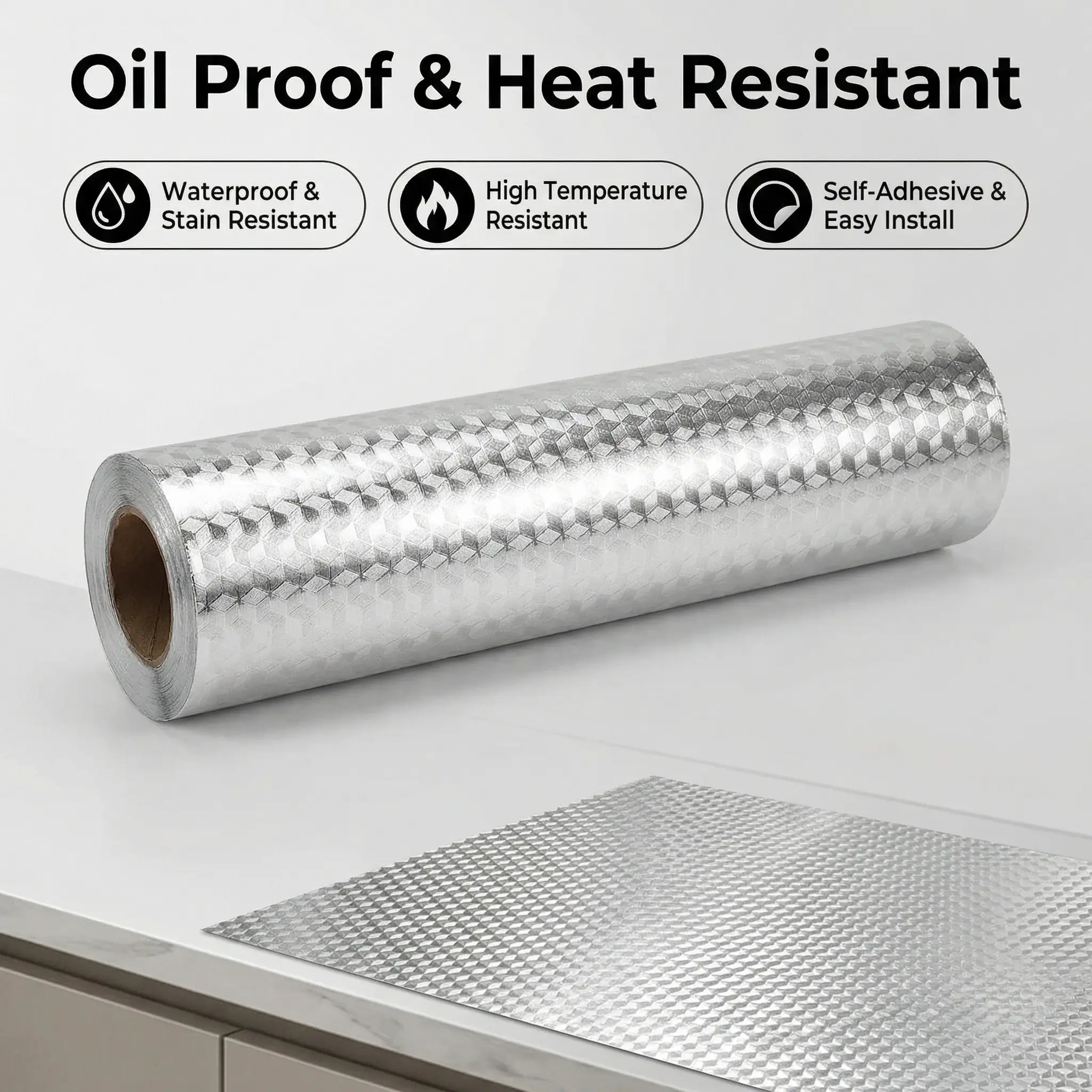 Thick Vinyl Self-Adhesive Aluminum Foil Kitchen Backsplash Stickers - Heat-Resistant, Oil-Proof, Waterproof Wall Covering Panel for Stove, Range Hood - Peel-and-Stick Wallpaper Film