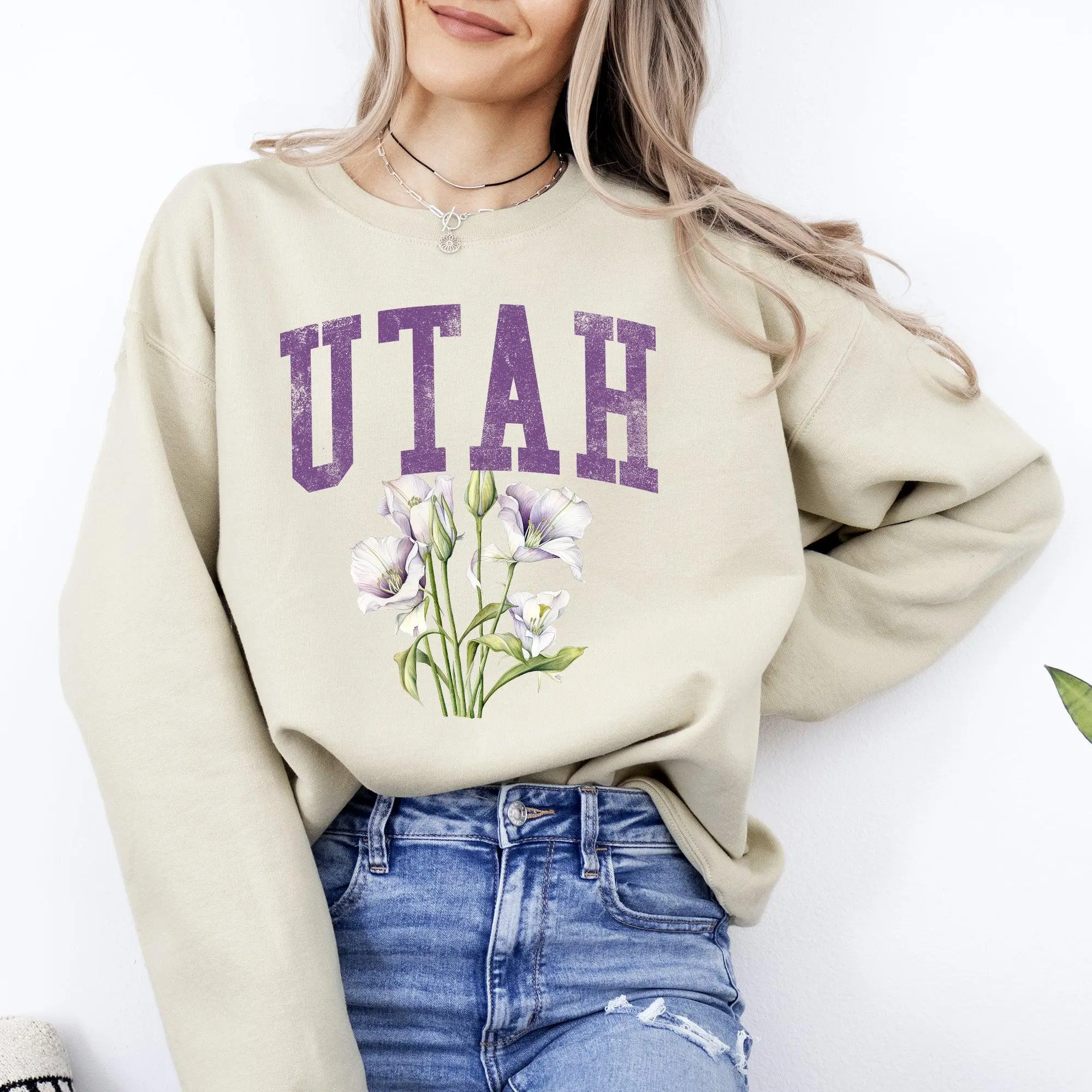 Utah State Flower Sweatshirt, Crew Neck, Women's, Crewneck