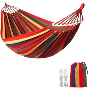 Canvas Hammock, Comfortable Fabric Camping Hammock with Tree Straps, Up to 440lbs with Travel Bag for Camping Outdoor/Indoor Patio Backyard(Rainbow, with bar)