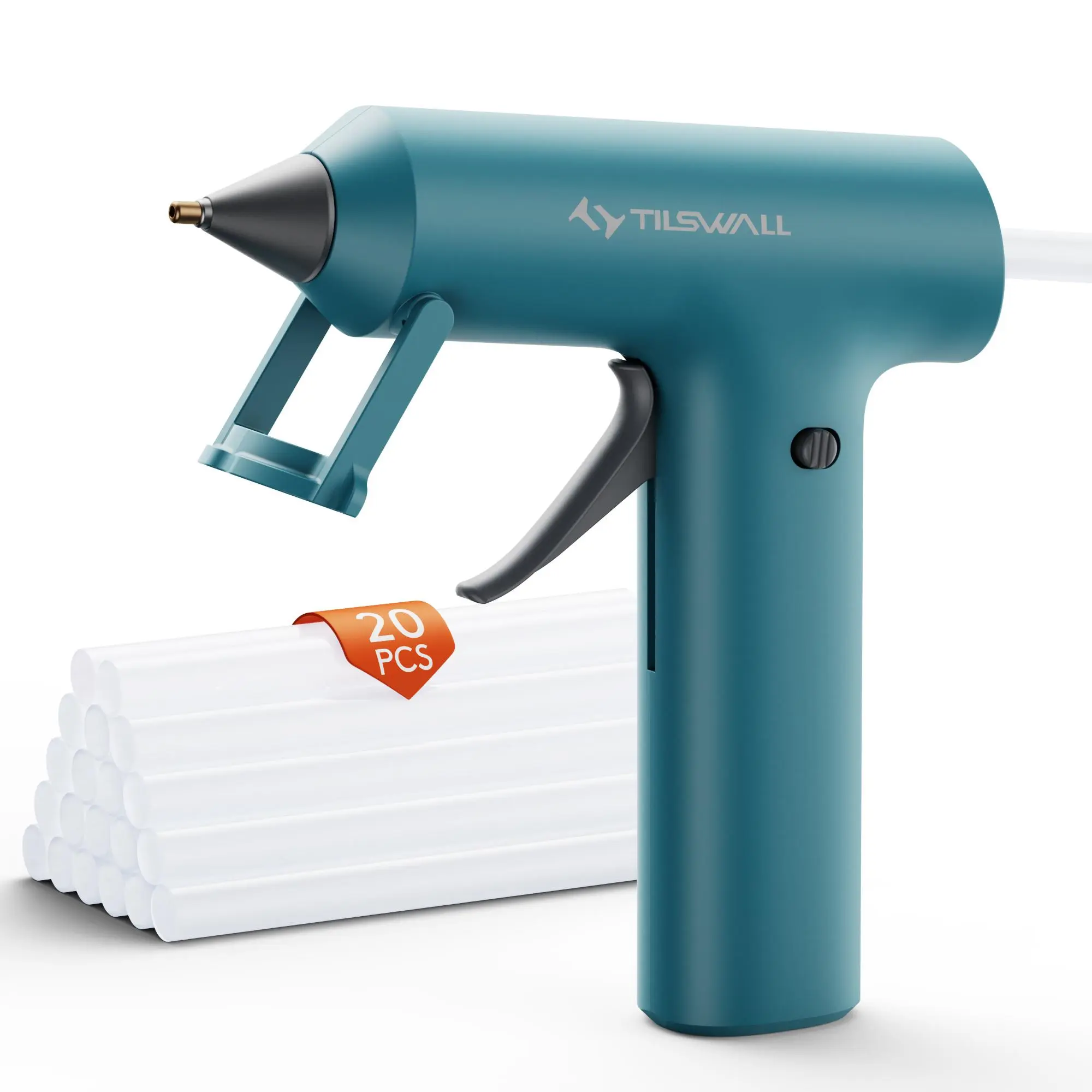 Tilswall W106S Cordless Hot Glue Gun Set with Stand Design, 90s Fast Preheating Mini Glue Gun, 2000mAh USB-C Rechargeable Battery, Anti-Drip Nozzle, Includes 20 Premium Glue Sticks for DIY Crafts, Home Decor & Repairs