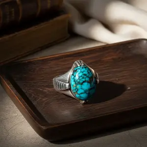 Neshapuri turquoise men ring with sterling silver
