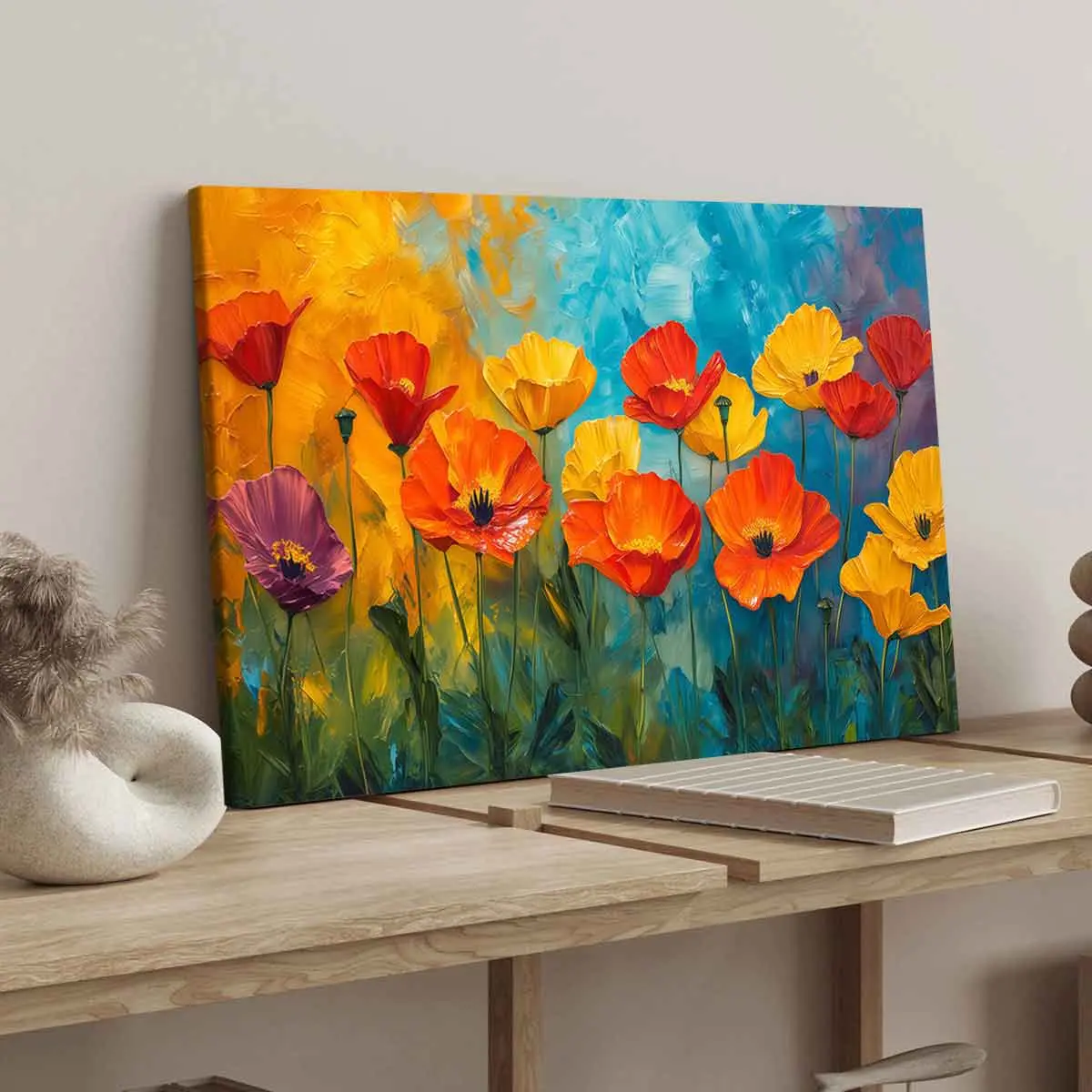 Wooden Frame Canvas Poppy Poster, Modern Art Bedroom Decor, High-Definition Living Room Wall Art, Waterproof Home Decoration Gift