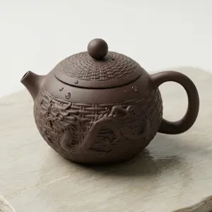 Bamboo Weave & Dragon Relief Zisha Teapot | Handcarved Purple Clay，Master-Crafted Heritage，Handcrafted Artistry ，Premium Collectible