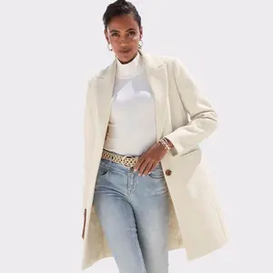 Women's Long Button Up Coat - LASCANA - Ivory Solid 2