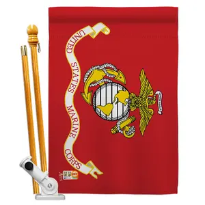 212 MAIN Marine Corps Military Impressions Decorative Vertical Double-Sided House Flag Set, 28x40 in., with Marine Corps Flag Pole Bracket Hardware, Outdoor Home & Garden Decor