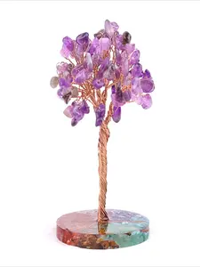 Natural Crystal Money Tree Ornament, Seven Chakra Healing Tree of Life, Amethyst & Rose Quartz Desktop Decor, Wealth-attracting Ornaments for Office and Home, Birthday & Festival Gifts