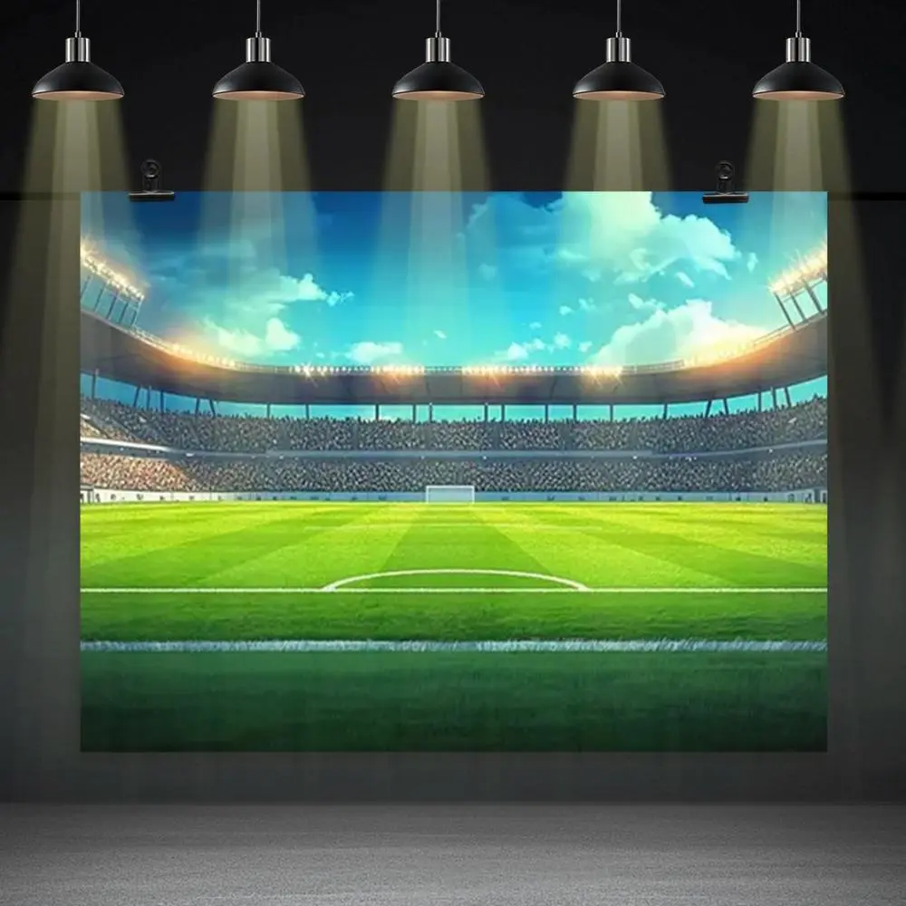 2D Flat Polyester Fabric Banner - HD Digitally Printed Football Stadium Photography Backdrop, Folding Soft Lightweight Indoor Photo Booth Prop for Sports Theme Watch Party, Video Studio Decor