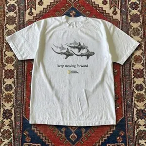 National Geographic "Keep Moving Forward" Shark Tee – Vintage Whale Shark Graphic Shirt, White Y2K Streetwear T-Shirt
