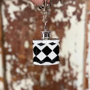 Checkered Print Mini Flask Keychain