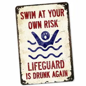 8x12 Inch Funny Pool Warning Metal Sign, Vintage Aluminum Pool  Plaque, Swim At Your Own Risk Wall Art, Summer Backyard Patio Bathroom Pool House  Gift