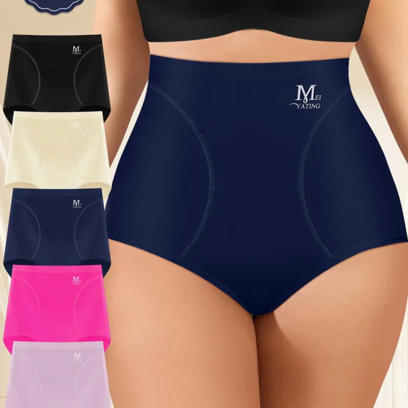 5-Pack MEIYATING Women's High-Waist Shapewear Briefs, Seamless Triangle Panties, High Waist Knicker, Comfortable Fit, Summer Thin, Premium Quality