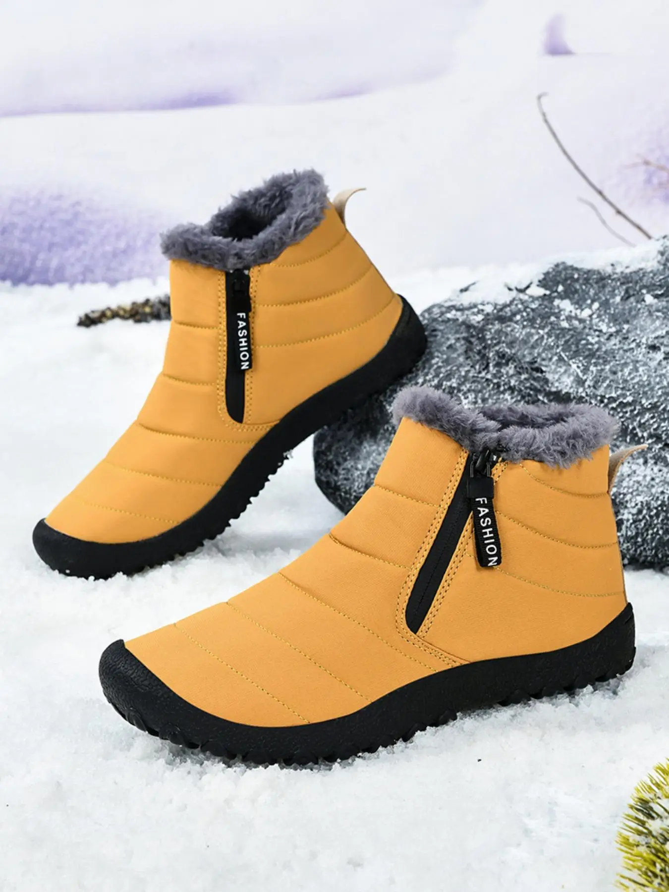 Unisex Thicken Thermal Lined Zipper Hiking Shoes & Work Boot, Women's Sporty Warm Waterproof Non-slip Snow Boots, Back To School Shoes, Outdoor Sports