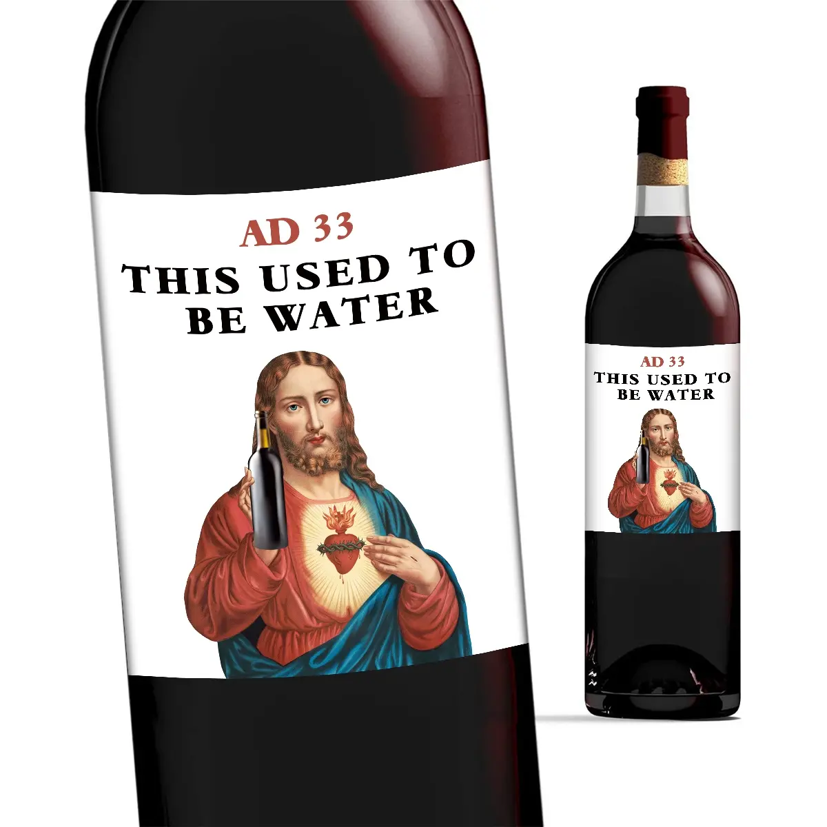4pcs Funny Jesus Birthday Wine Bottle Labels - "This Used to be Water" Wine Label Vinyl Sticker, Sticker Set, Novelty Gift for Friends, Family & Wine Lover, Birthday & Christmas Wine Bottle Stickers, Decorative Stickers, Decoration Sticker, Decal Sticker