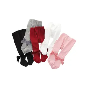 Baby Newborn Solid Color Pantyhose, Baby Girls Autumn & Winter Stretchy Leggings with Bowknot