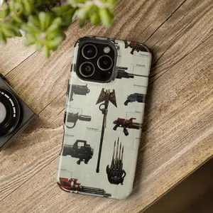 Tough Dual Layer iPhone Case, Warhammer 40K Weapon Graphic Cover, Robust Shockproof Sci-Fi Gaming Merch