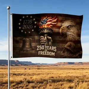 3x5 ft distressed style 1776-2026 US 250th Anniversary Liberty Commemorative Polyester Flag, featuring American Eagle, Liberty Bell, and Torch vintage distressed design, suitable for US 250th Anniversary and Independence Day decorations.