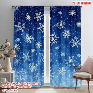 2pcs Snowflake Dreams Printed Curtains - Semi-Sheer Winter Window Drapes with Office, Kitchen - Elegant Home Decor (No Rod Included) - All-Season Window Treatments, Bedroom Curtains Curtain For Bedroom, Curtain For Window