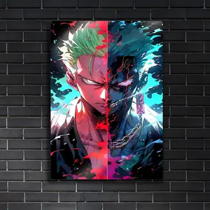 One Piece Zoro Metal Poster Gift Anime - Roronoa Split Face - Dual Power Art( Unframed - Print Only )