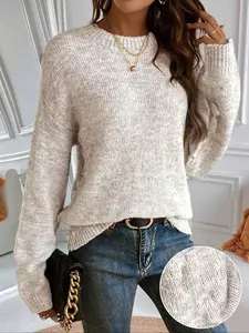 Women's Casual Loose-Fit Round Neck Pullover Sweater, Long Sleeve Knitted Top for Fall & Winter, Comfortable Daily Wear, Knitwear, Gifts For Women
