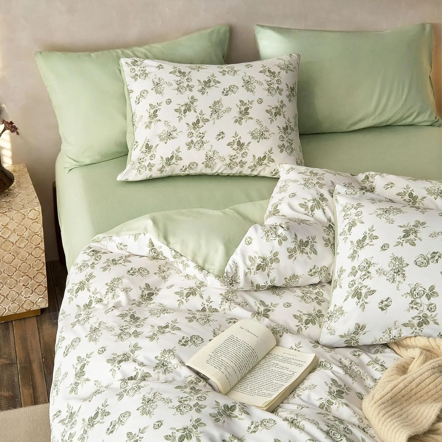 - Cottagecore Duvet Cover Set, Floral Vtage Flower Shabby Chic  Aesthetic for Women Teen Girls, Soft Lightweight Beddg, 3-, Sage Green, Full Size