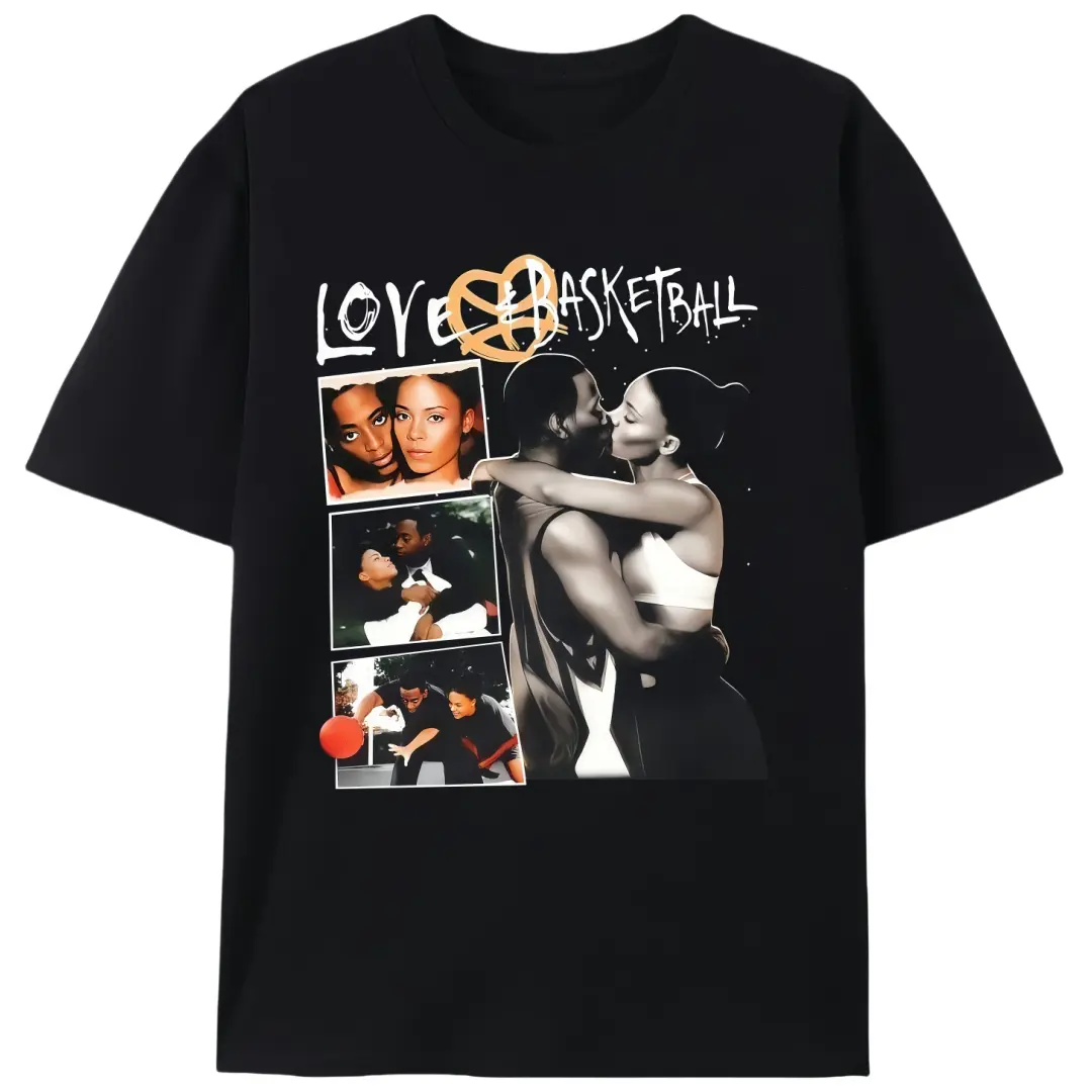 Men's Love & Basketball Graphic T-Shirt, Heavyweight 200gsm 100% Cotton Knit, Casual Short Sleeve Sportswear with Slight Stretch, Tshirt, Streetwear, Men's Graphic Tees, Valentines Day, Fabric, Customizable With Pictures, Fitted Cut, Print, Knitting, Retr
