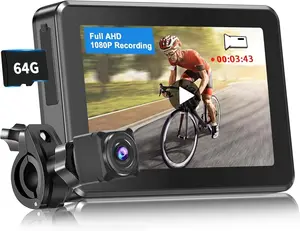 Bicycle Rear View Camera Recorder, 1080P Handlebar  Camera with 4.3''  , 64GB TF Card, 110 Angle View, Night Vision, Backup/Front View Camera for Mountains,Ebikes