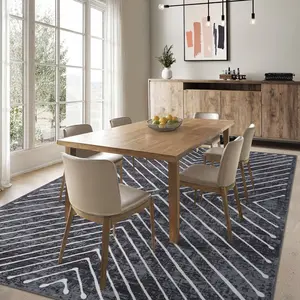 OUTGOODS Ultra Soft Modern Symmetrical Striped Polyester Fiber Area Rug - Tightly Woven, Low Pile, Non-Slip, Machine Washable, Spot Resistant, Collapsible, Indoor Use, Multi-Size Carpet for Living Rooms, Bedroom