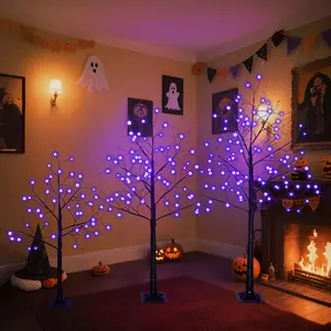 Donext 3-Pac Halloween Spooky Tree with Purple Lights 4FT 5FT & 6FT Lighted Black Tree for Halloween Decoration Art Deco Enchanting Purple Glow