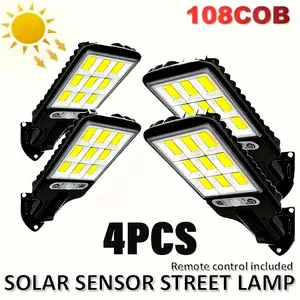 4pc solar street lights with body motion sensors, IP65 waterproof, 108COB reflector LED safety wall lights, with remote control, 3 working modes, suitable for garden, courtyard, porch, garage lights, New Year and Christmas use - to illuminate your home