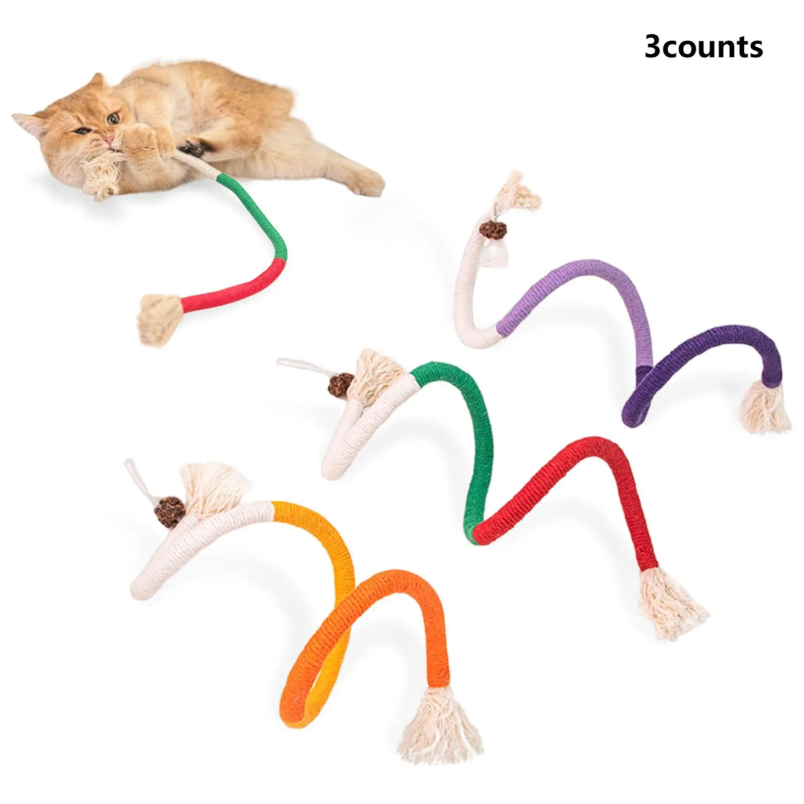 3pcs Cat Chew Toys Set, Teeth Cleaning Interactive Pet Toy, Self-Entertainment Cotton Rope Stick for Cats, Fun & Durable Design