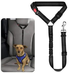 Car Seat Harness, 2-In-1 Retractable Adjustable Durable Reflective Pet Car Seat Harness & No Tangle Leash, Back Seat Harness with Nylon Cord for Safe Travels