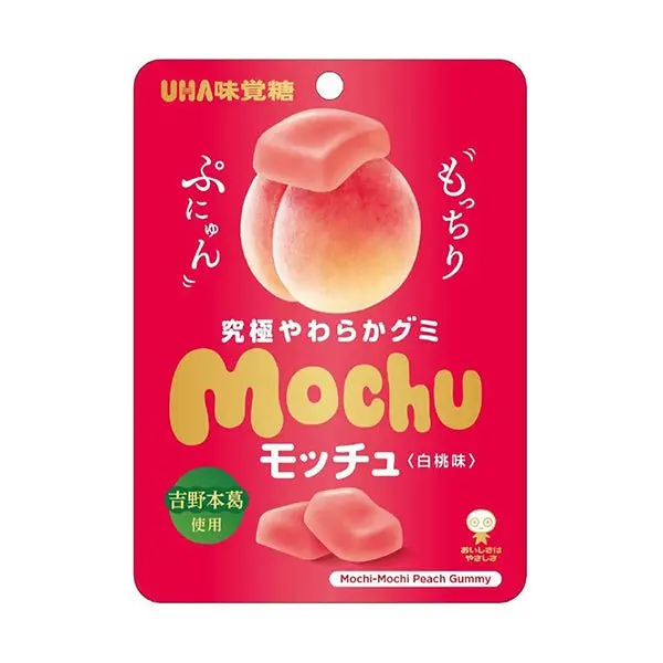 UHA Mikakuto Mochu Juicy Fragrant Gummy Candy - 45g, Contains White Peach & Peach Juice, Ideal for Fruit Gummy Lovers
