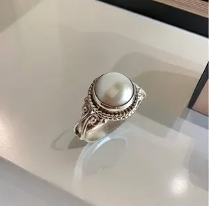 1pc Ring Style Retro Half-Circle Faux Pearl Ring, Cross Fashion Gift For Men's And Women's Accessories, Ideal For New Year/Valentine's Day/Mother's Day/Father's Day Gifts Valentines