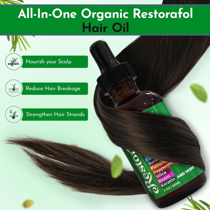 Clean Nutra Rosemary Hair Oil, Castor Oil, Batana Oil, Pumpkin Seed, Collagen, Biotin, Keratin & More for All Hair Types Alcohol-Free Cruelty-Free Liquid Drop – Restorafol