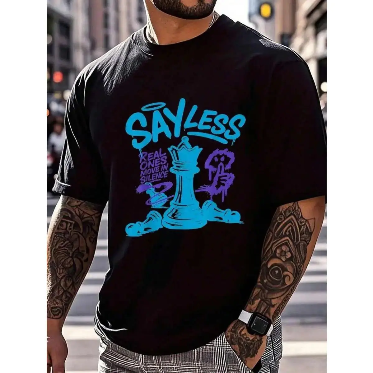 Men's Cotton Elastic Round Neck Funny Retro Purple Grape 5-Matching Team T-Shirt, Menswear Top with Street Hip-Hop Casual Streetwear Style