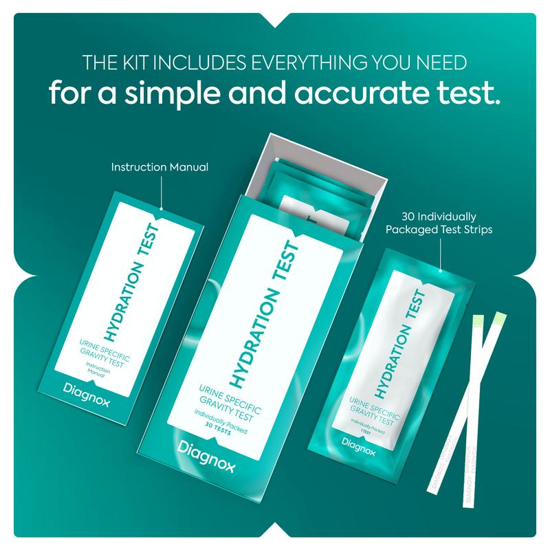 Diagnox Hydration Urine Test - Check Five Levels of Body Hydration and Dehydration - 30 Self Tests