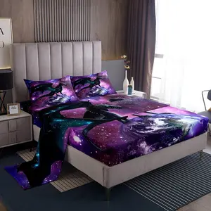 Dragon Bed Sheets Set,Purple Nebula Sheet Set,Mysterious Outer Space Sheets for Kids Boys Girls Teens Safari Wildlife Animals Bedroom Decor Flat Fitted Sheet