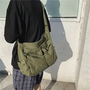 Retro Canvas Messenger Bag Men's Casual Travel Crossbody Bag Multi - Pocket Shoulder Bag Fashion Outdoor Daily Use Sling Bag