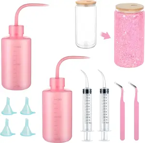 10 count Snow Globe Tumbler Supplies for Glitter, Snow Globe Tumbler Kit with Bent , Tweezers, Small Funnel Squeeze Bottle - DIY Glass Cups Supplies for Glitter Snowglobe Tumbler Craft Cup Making