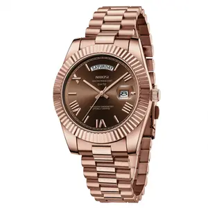 NIBOSI Men's Luxury Dress Watch 40mm rose gold Dial  Stainless Steel Band Rotating Quartz Analog Waterproof Luminous Big Face Boss Wrist Watch