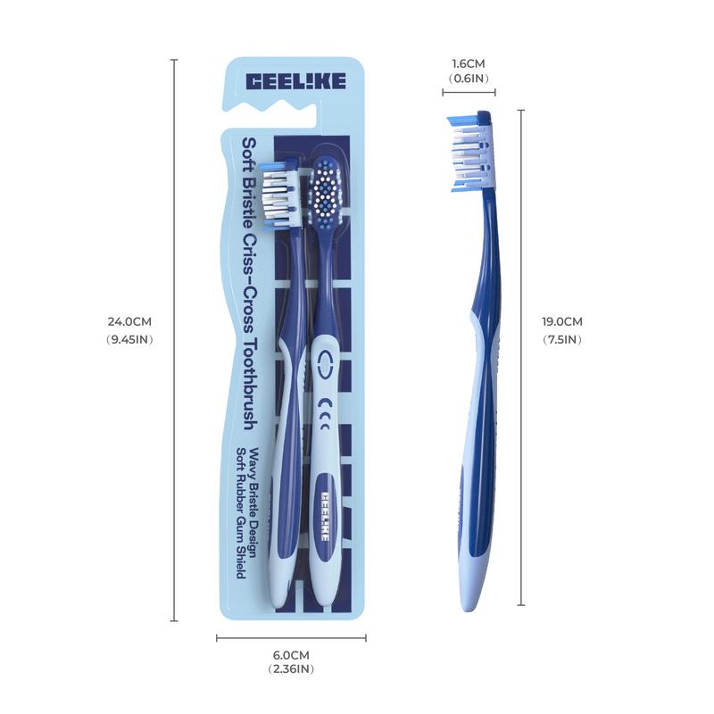 Ceelike Soft Bristle Criss-Cross Toothbrush | Twin Pack, Wave-Shaped Bristles & Ergonomic Handle | Soft Protection