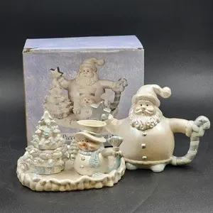 4 Piece Mini Tea Set Cracker Barrel Santa & Snowman Christmas Holiday Glitter