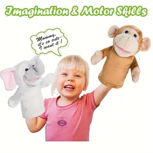 Adorable Animal Hand Puppets for Kids, Imagination & Motor Skills Development with Elephant, Monkey, Lion, Wolf for Ages 0-6