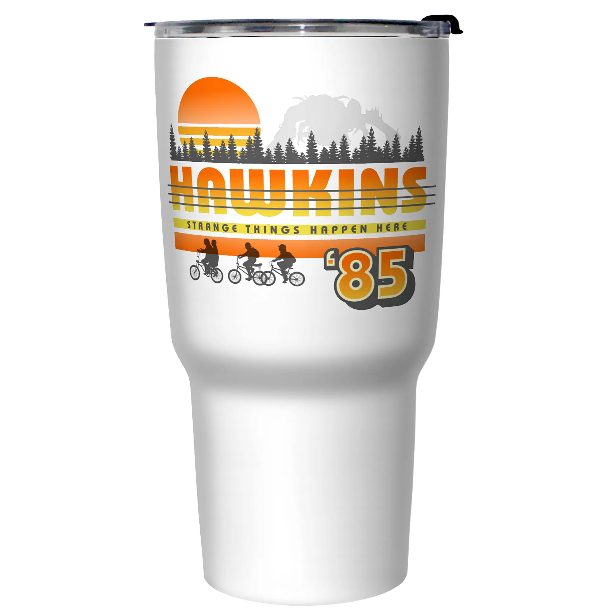 Stranger Things Hawkins Bike Ride Strange Things Happen Here Stainless Steel Tumbler w/Lid